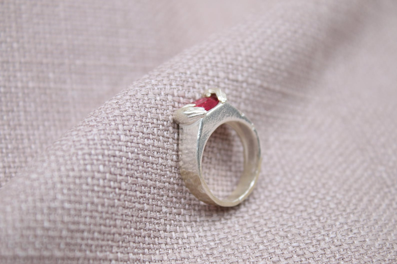 Ruby Statement Ring Sterling Silver Handmade Lab Ruby Ring Holding Love Design