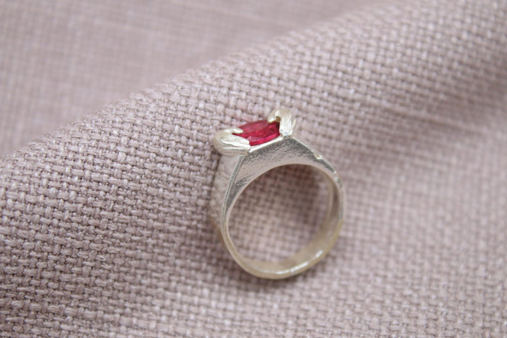 Ruby Statement Ring Sterling Silver Handmade Lab Ruby Ring Holding Love Design