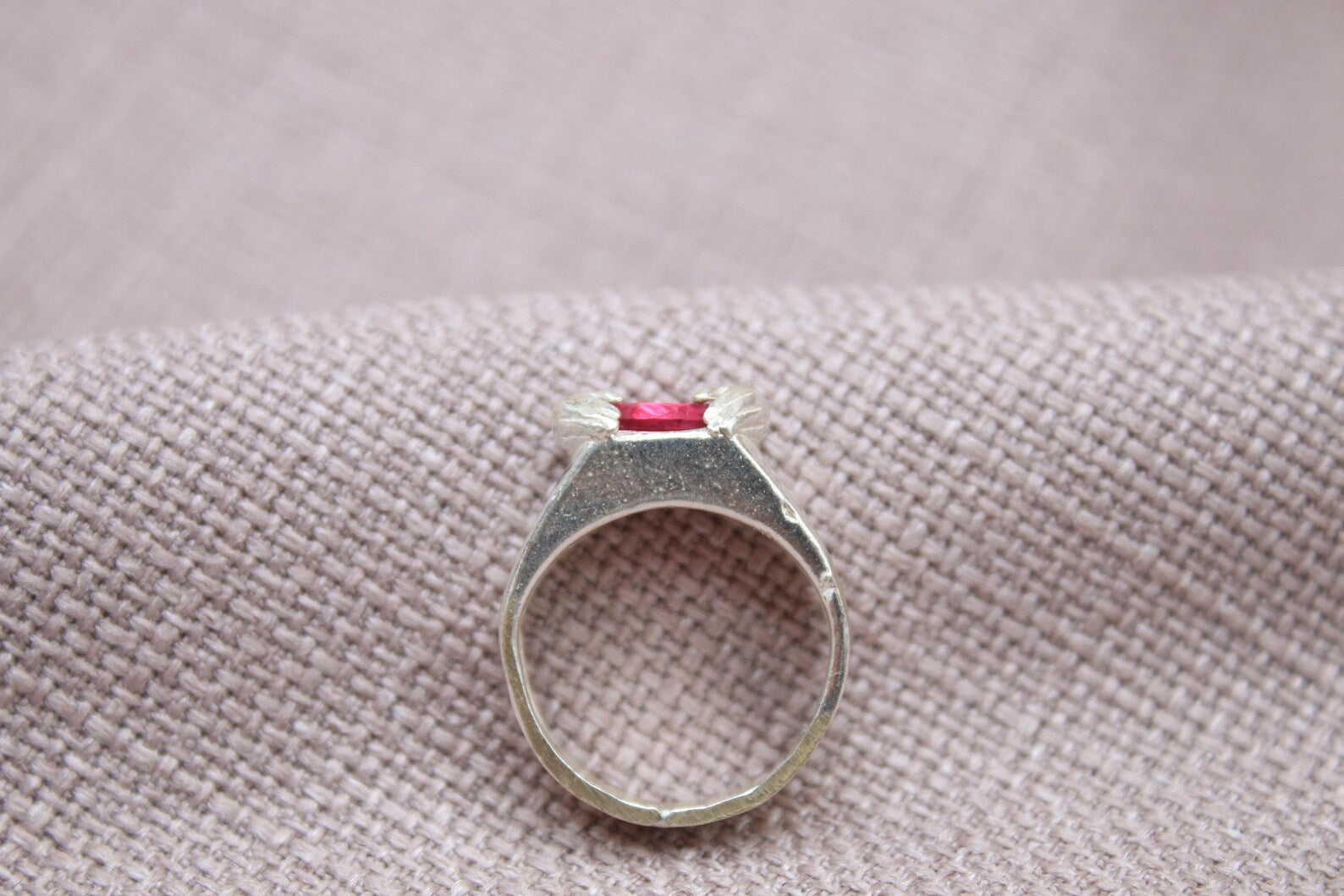 Ruby Statement Ring Sterling Silver Handmade Lab Ruby Ring Holding Love Design