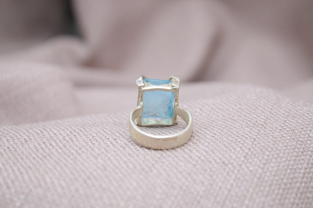 Aquamarine Statement Ring Sterling Silver Handmade Emerald Cut Aquamarine Ring