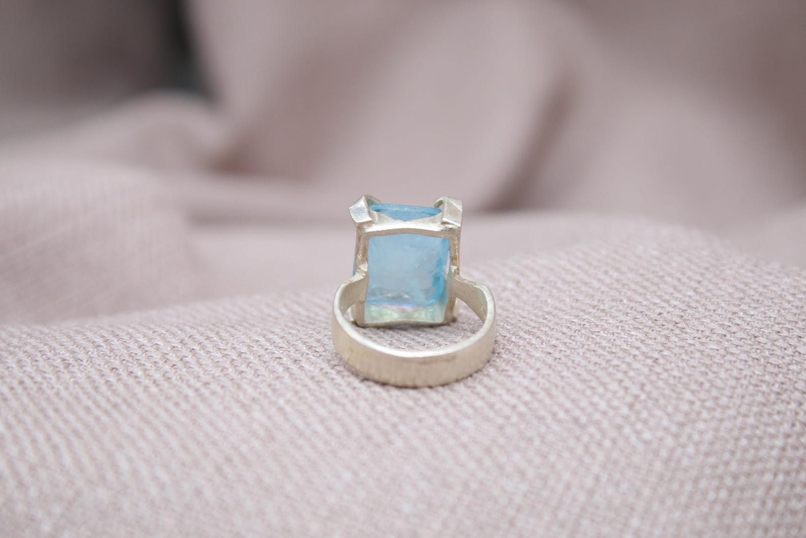 Aquamarine Statement Ring Sterling Silver Handmade Emerald Cut Aquamarine Ring