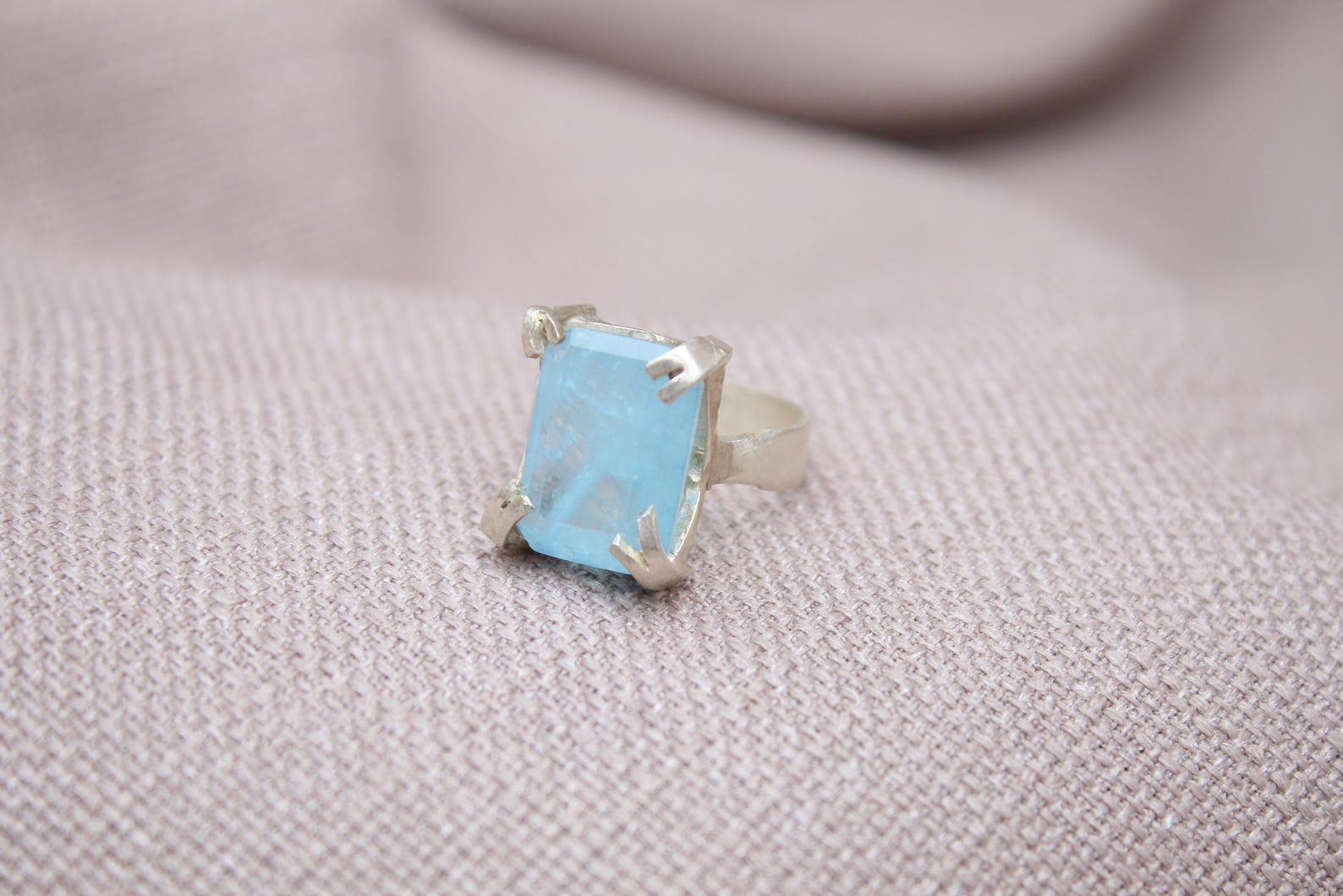 Aquamarine Statement Ring Sterling Silver Handmade Emerald Cut Aquamarine Ring
