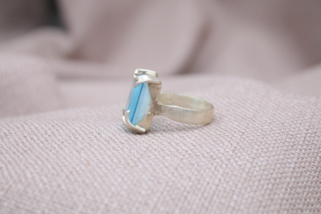 Aquamarine Statement Ring Sterling Silver Handmade Emerald Cut Aquamarine Ring