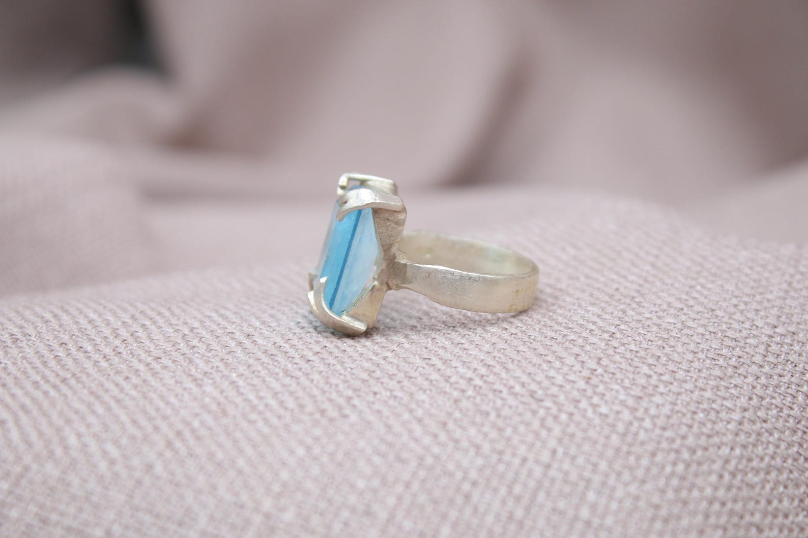 Aquamarine Statement Ring Sterling Silver Handmade Emerald Cut Aquamarine Ring